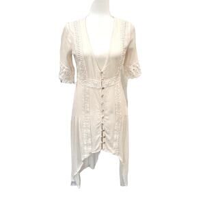 American Rag Cie Off White Rayon Lace Praire Button Front VNeck Dress Medium